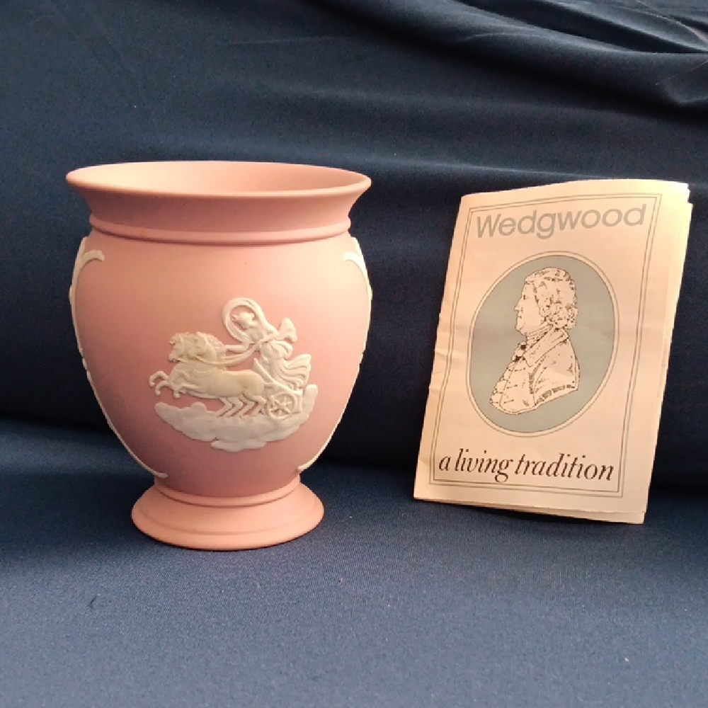 Wedgwood Blush Pink Vase with White Motif